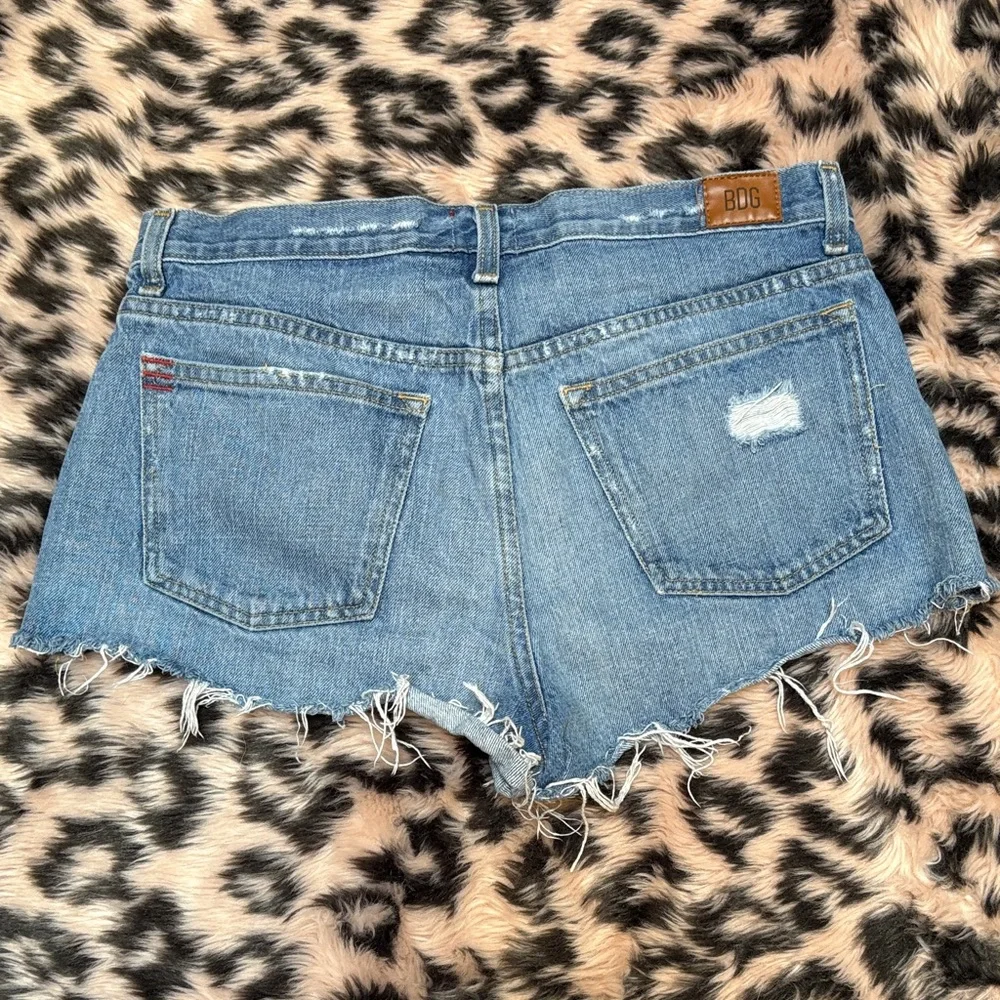 BDG Light Blue Ripped Distressed Essential Mid-Rise Jean Shorts - Picture 4 of 6